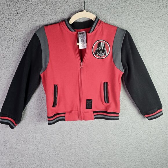 Star Wars Darth Vader Varsity Jacket Boys 7 8 Red Black Disney Graphic Fleece - Picture 14 of 15